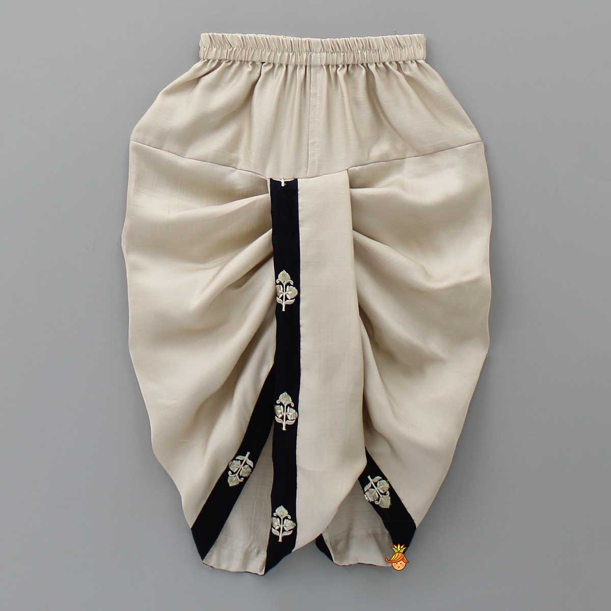 Embroidered Black Kurta And Beige Dhoti - Image 4