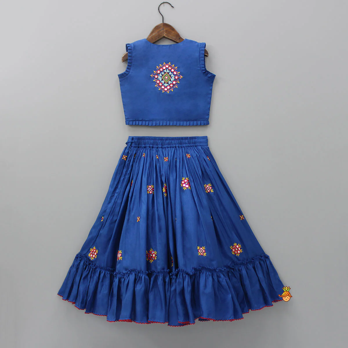 Embroidered Blue Top And Flared Lehenga - Image 2