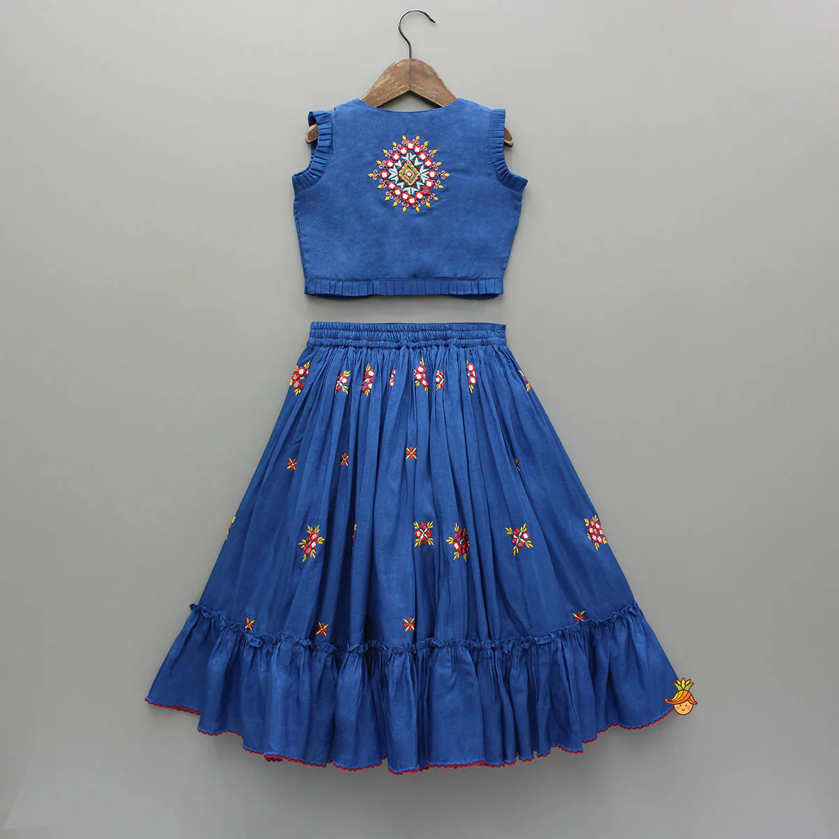 Embroidered Blue Top And Flared Lehenga - Image 2