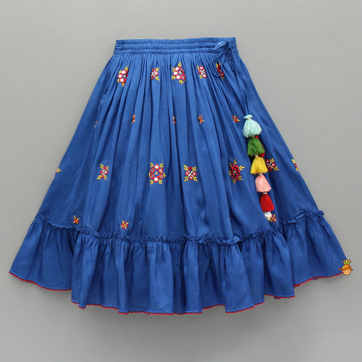 Embroidered Blue Top And Flared Lehenga - Image 4