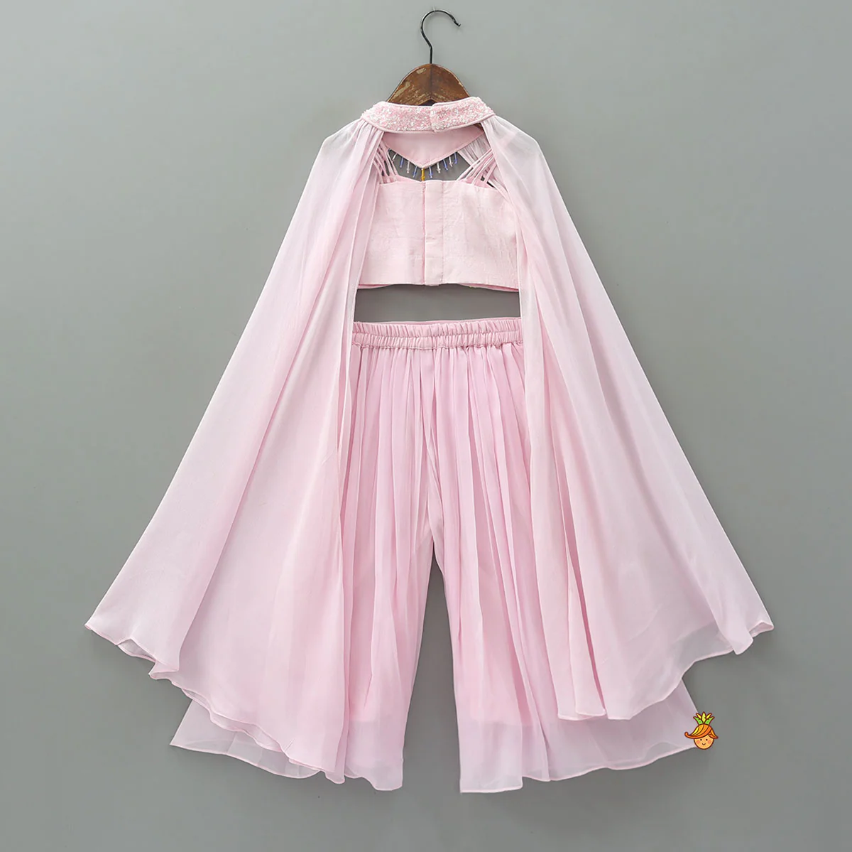 Embroidered Cape-Style Crop Top And Flared Palazzo - Image 2