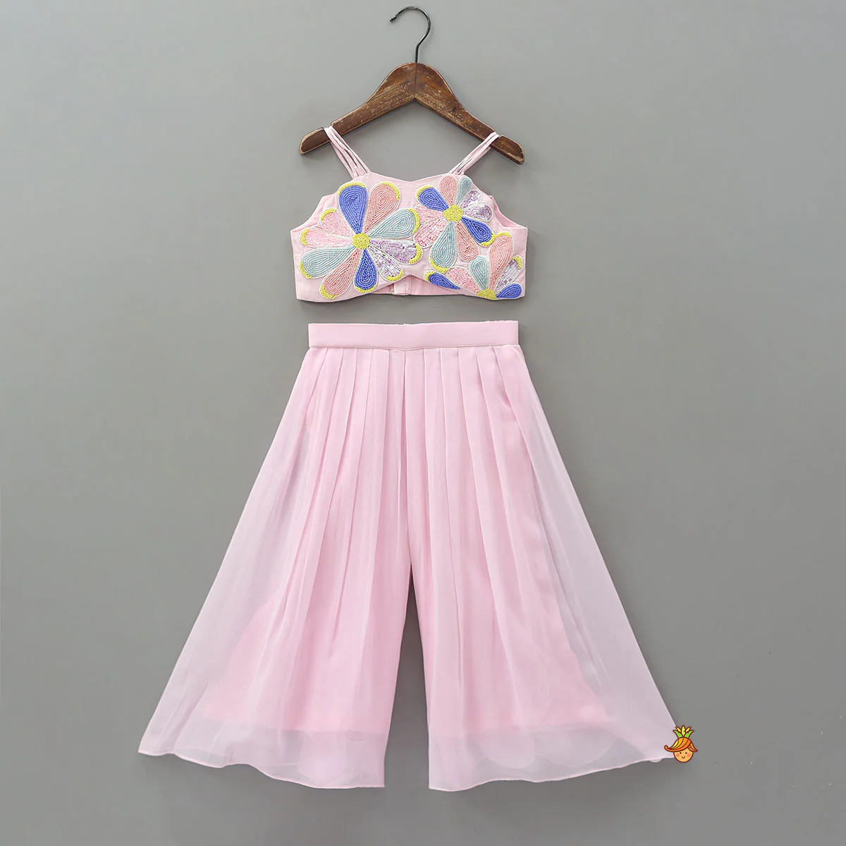 Embroidered Cape-Style Crop Top And Flared Palazzo - Image 3