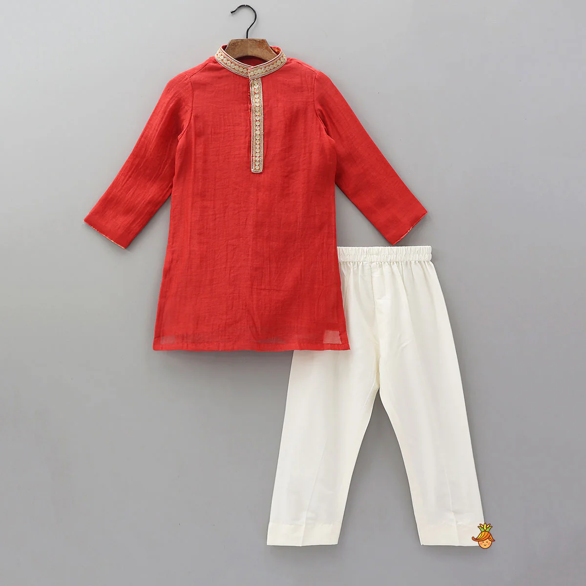 Embroidered Collar And Front Placket Kurta With Pyjama