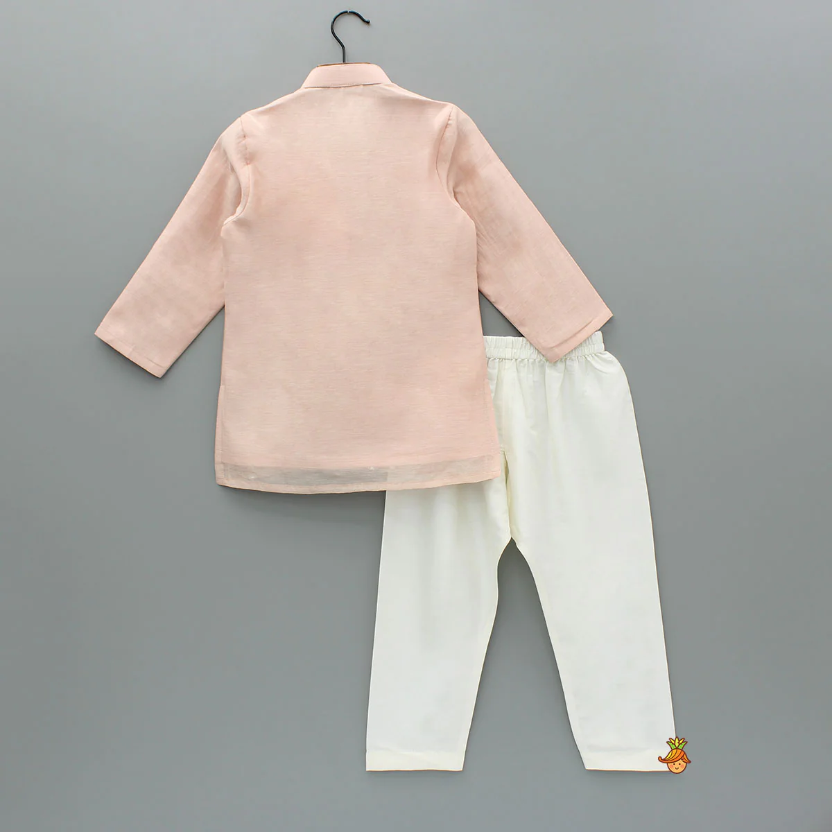 Embroidered Faux Mirror Work Peach Kurta And Pyjama - Image 2