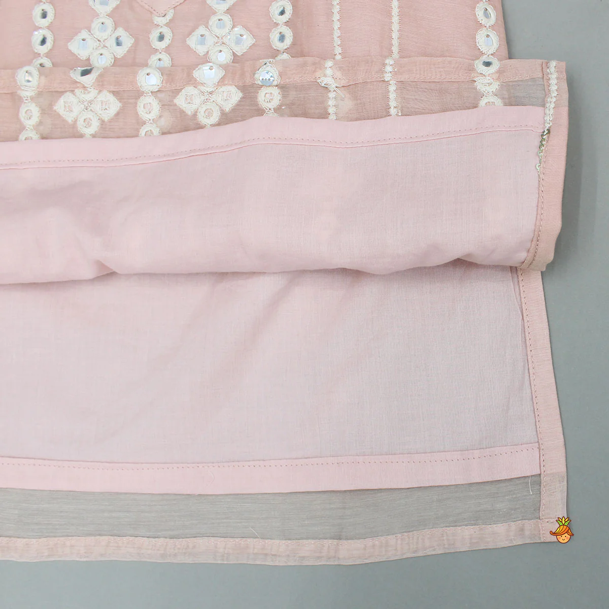 Embroidered Faux Mirror Work Peach Kurta And Pyjama - Image 5