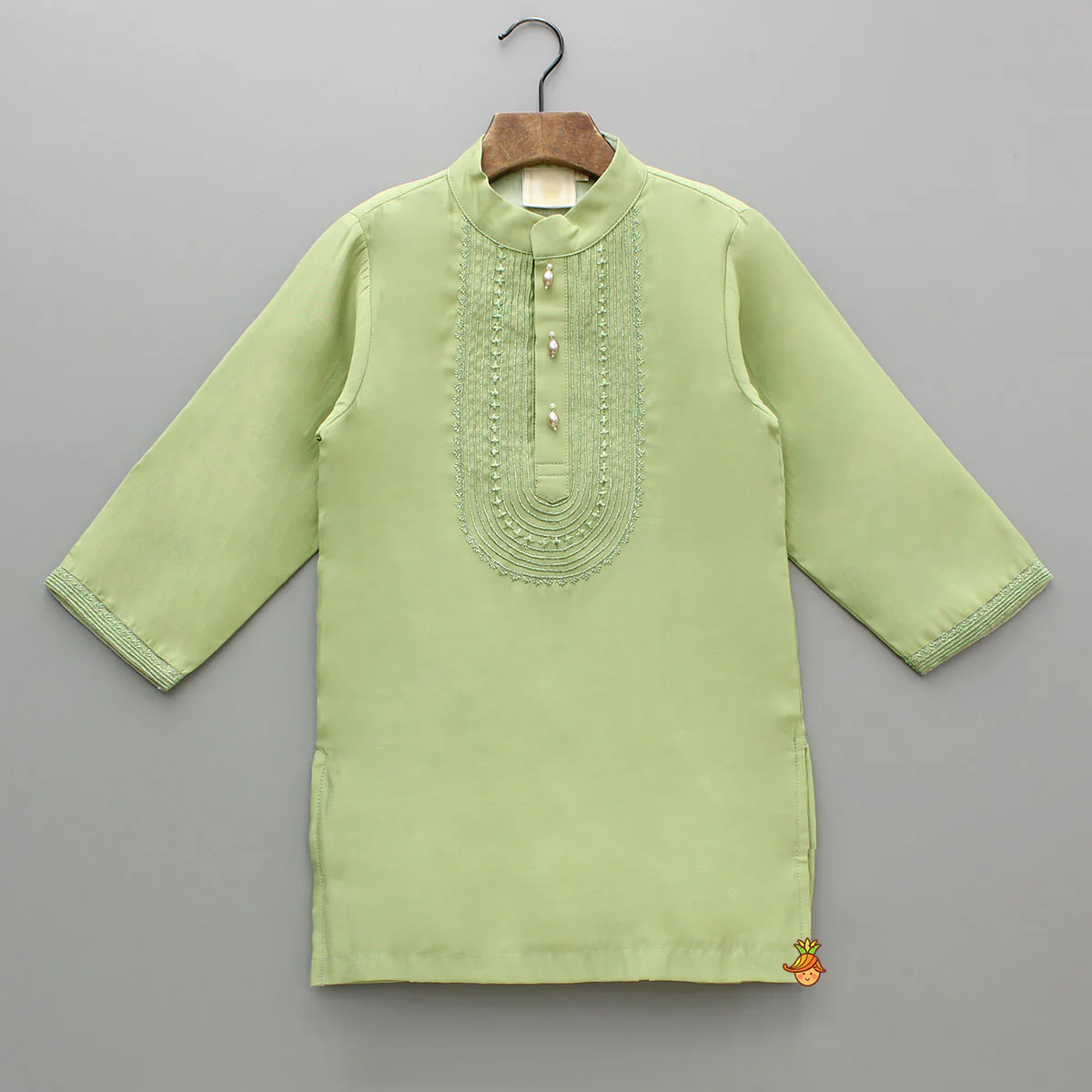 Embroidered Green Kurta And Pyjama - Image 3