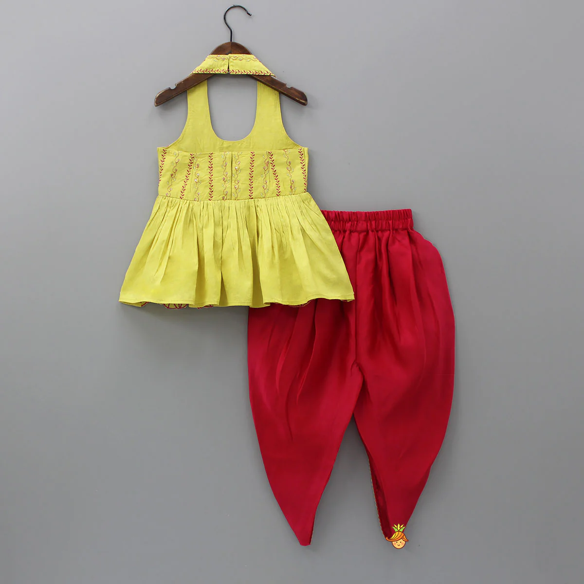 Embroidered Halter Neck Kurti And Tulip Dhoti - Image 2