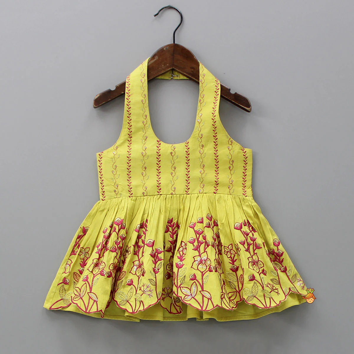 Embroidered Halter Neck Kurti And Tulip Dhoti - Image 3