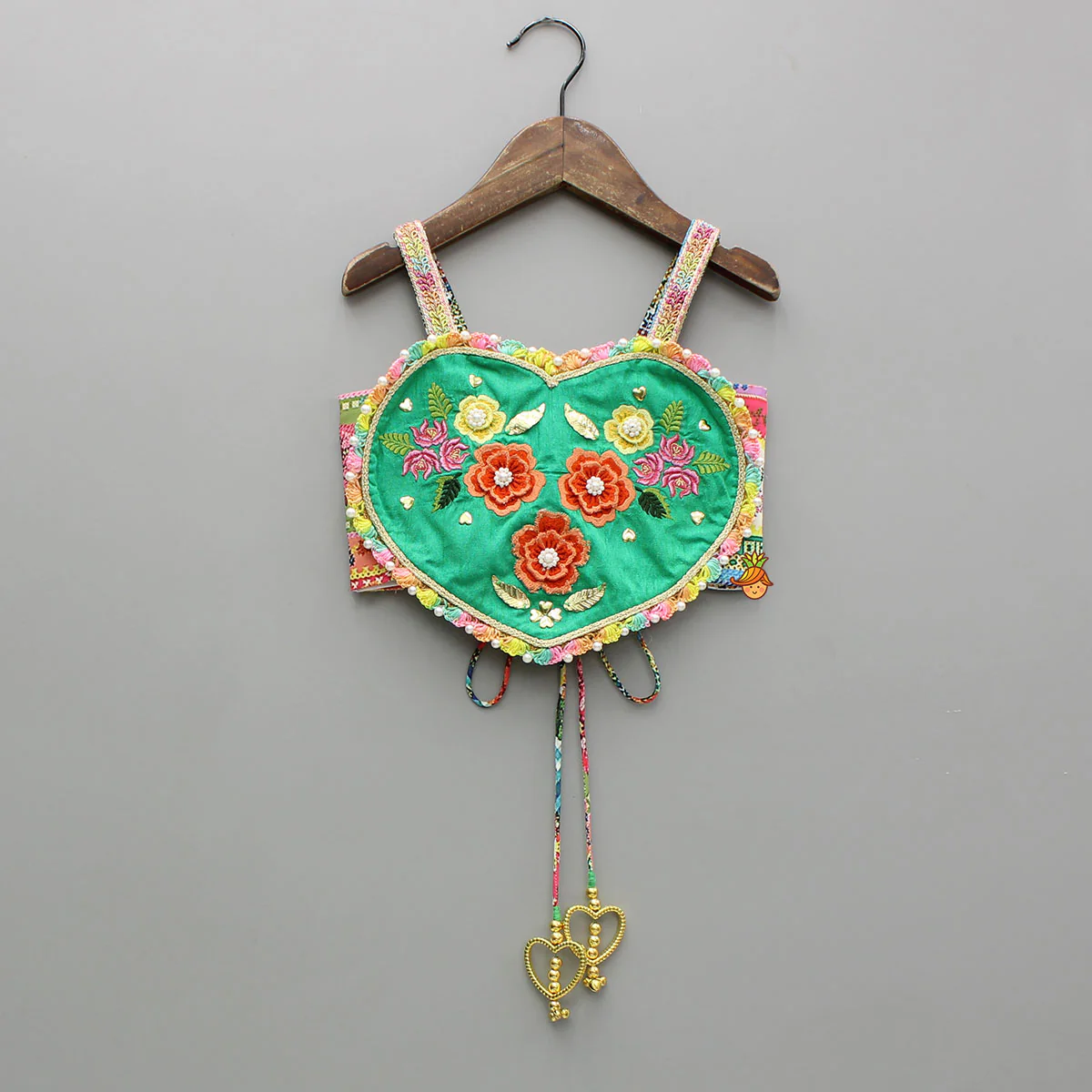 Embroidered Heart Shaped Top And Multicolour Lehenga With Dupatta - Image 4