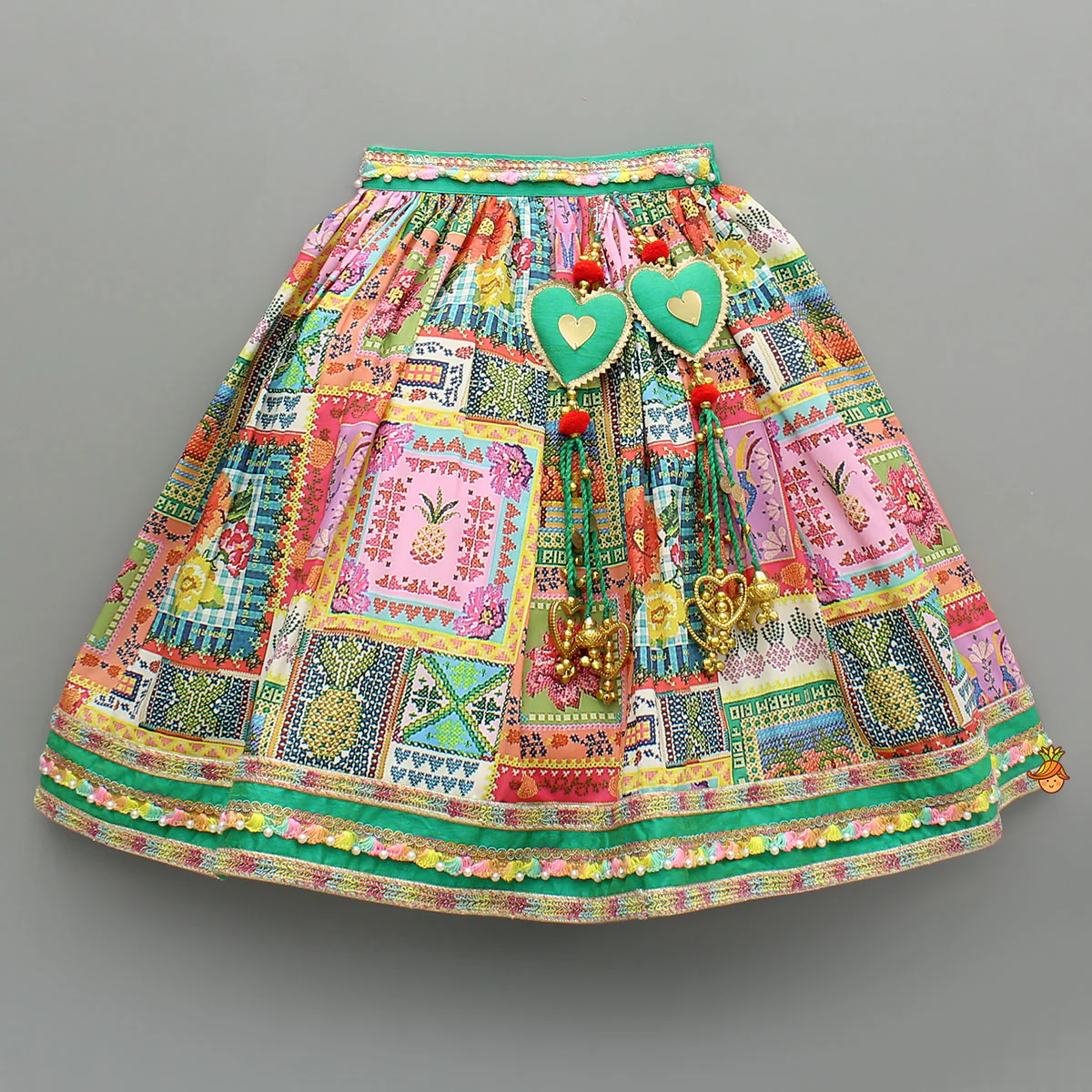 Embroidered Heart Shaped Top And Multicolour Lehenga With Dupatta - Image 5