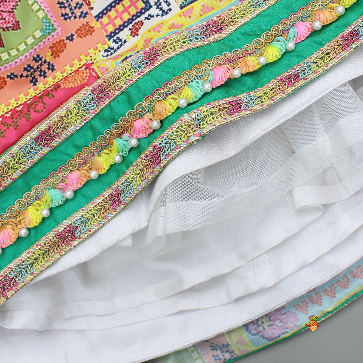 Embroidered Heart Shaped Top And Multicolour Lehenga With Dupatta - Image 7