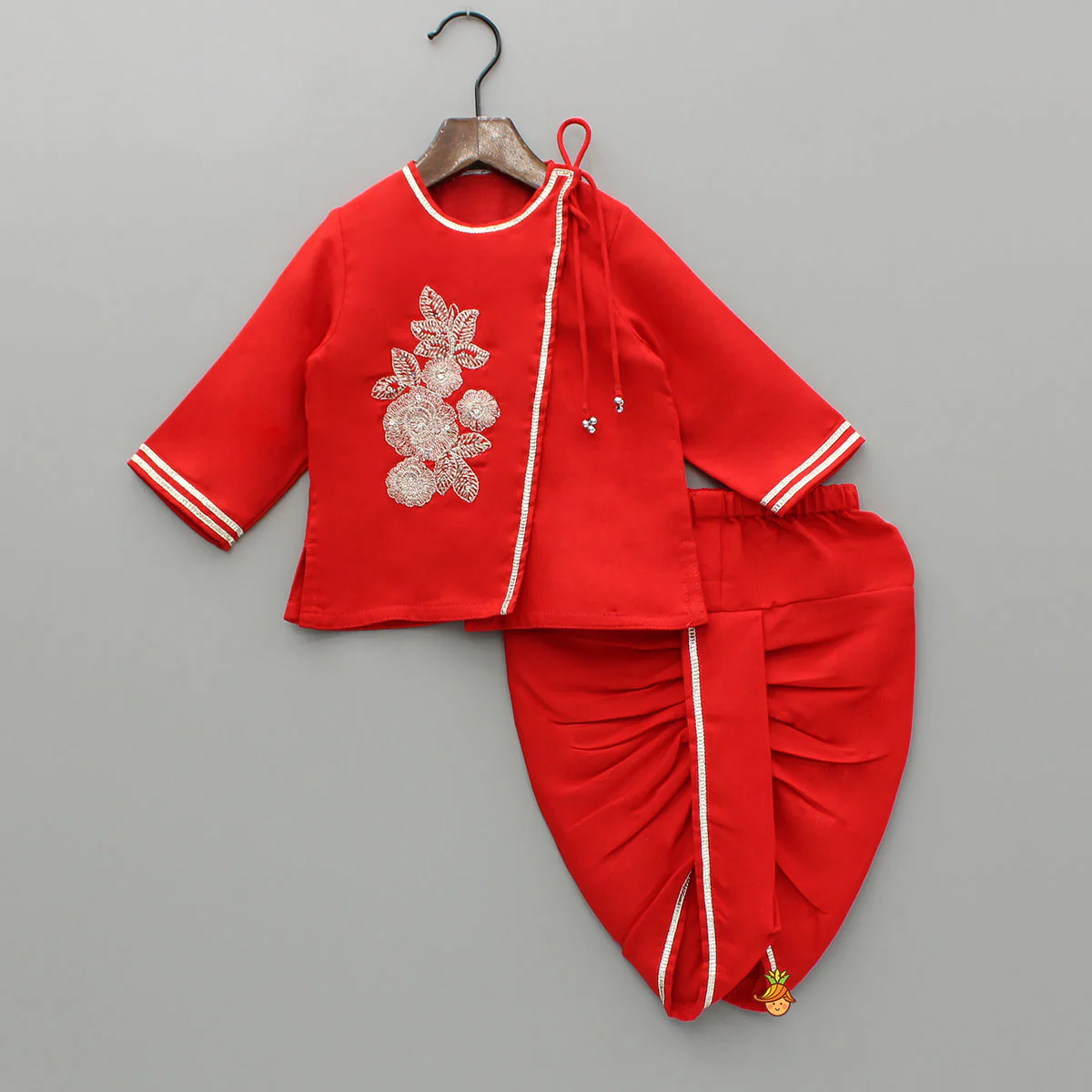 Embroidered Kurta And Dhoti With Cap And Booties - Image 3