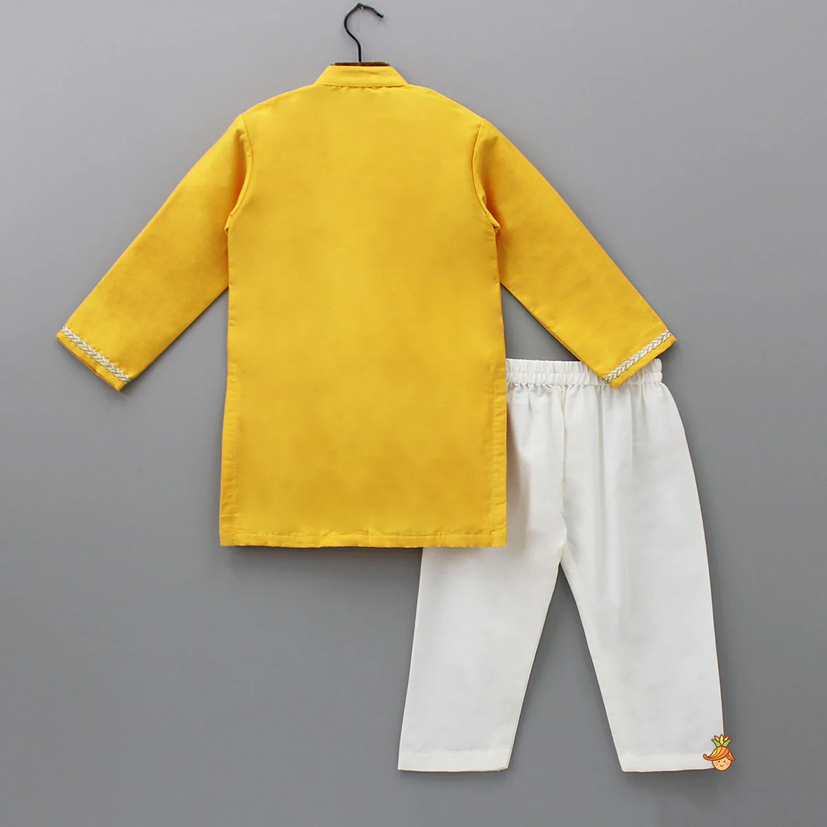 Embroidered Mustard Kurta And Off White Pyjama - Image 2