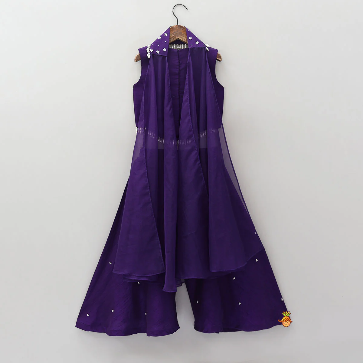 Embroidered Neckline Top And Palazzo With Organza Dupatta - Image 2