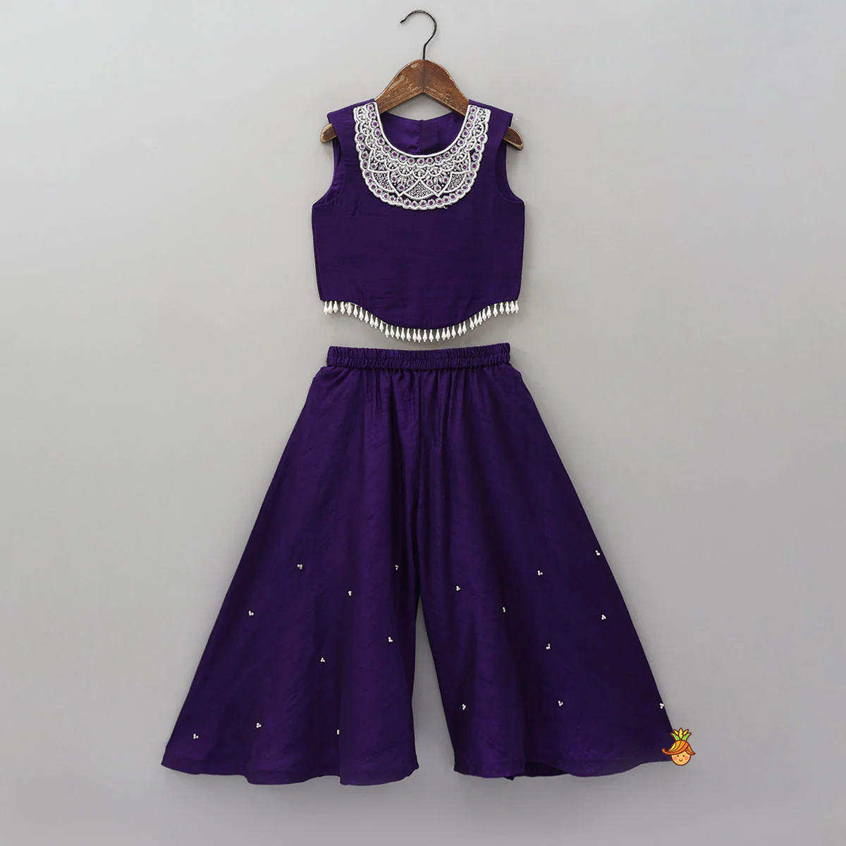 Embroidered Neckline Top And Palazzo With Organza Dupatta - Image 3
