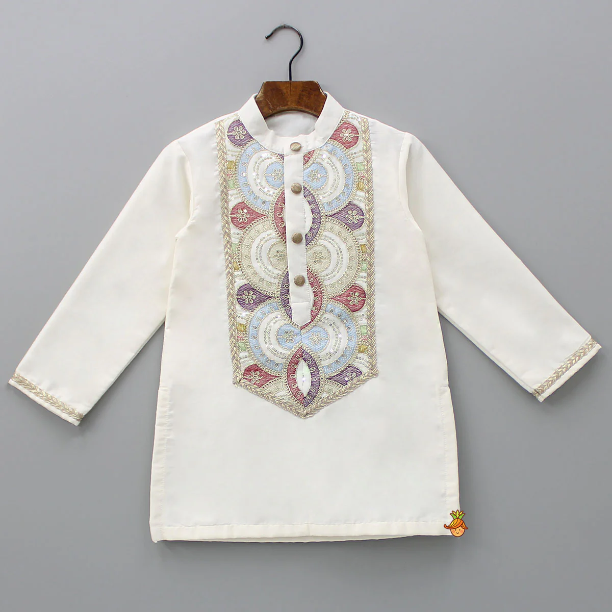 Embroidered Off White Kurta And Pyjama - Image 3