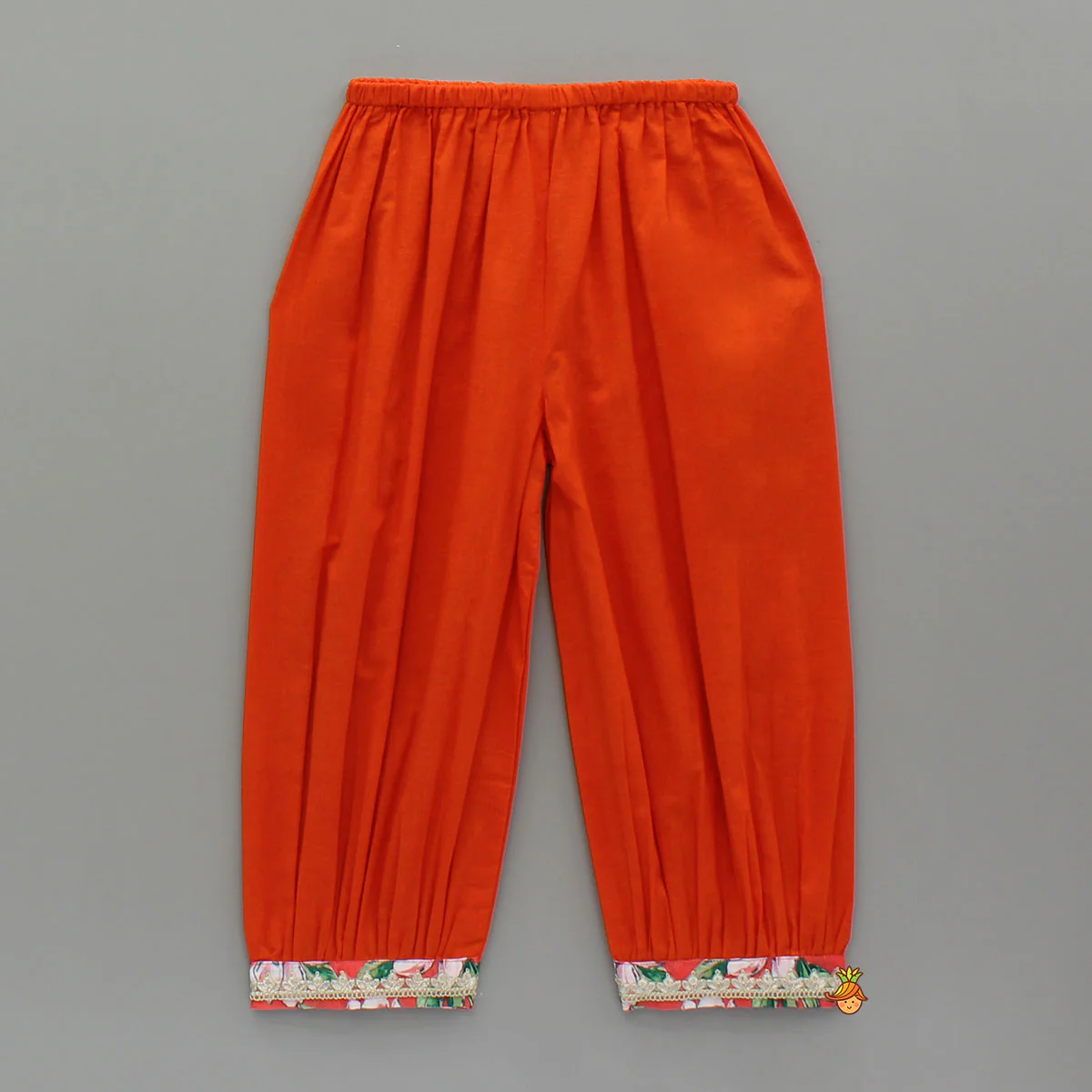 Embroidered Orange Kurti With Pant And Net Dupatta - Image 5