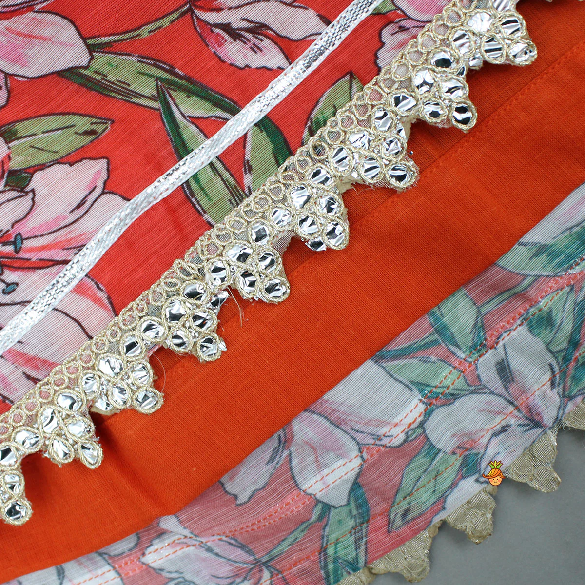 Embroidered Orange Kurti With Pant And Net Dupatta - Image 6