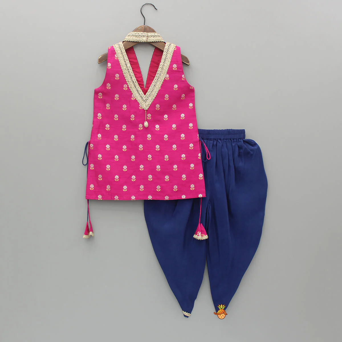 Embroidered Pink Halter Neck Kurti With Tulip Dhoti And Dupatta - Image 2