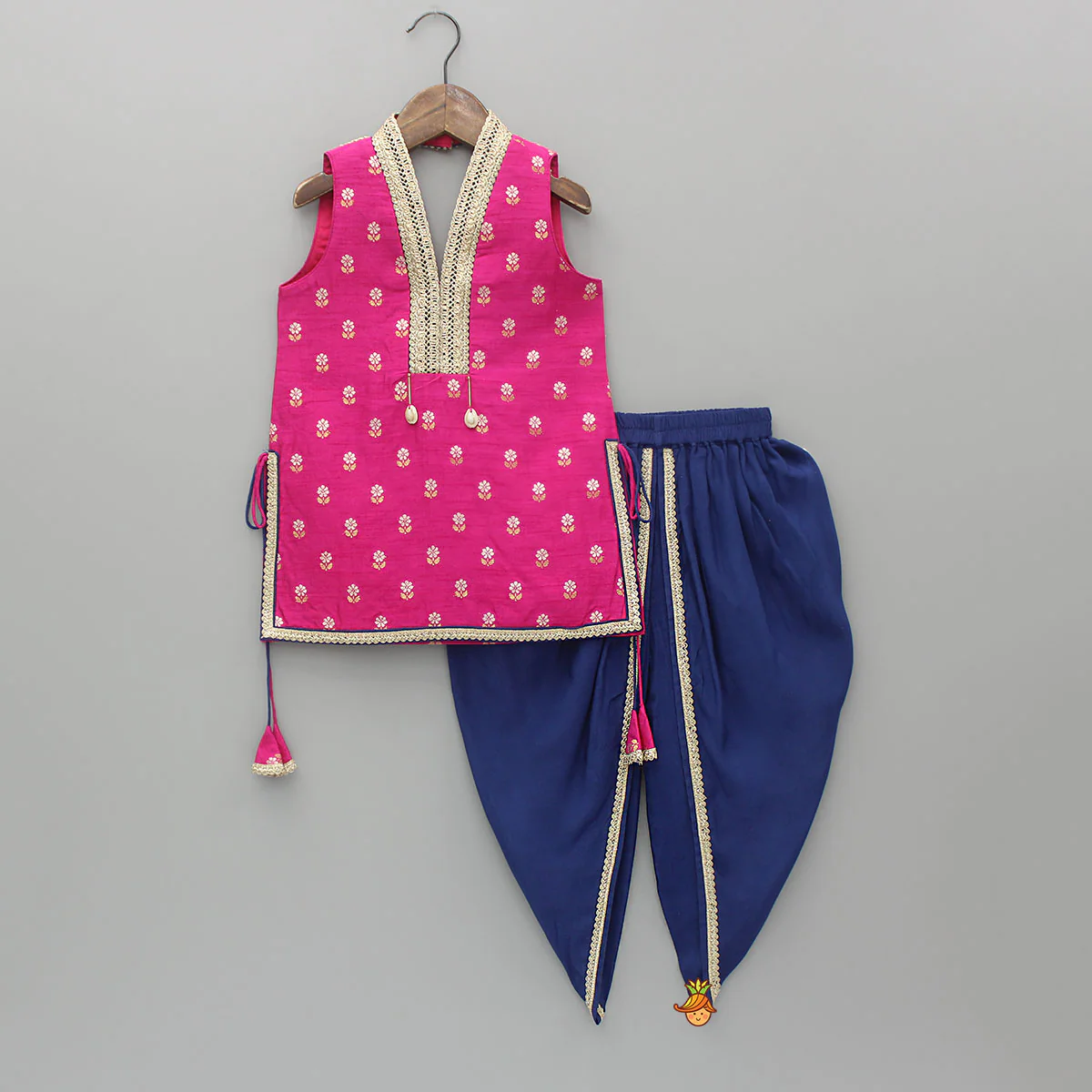 Embroidered Pink Halter Neck Kurti With Tulip Dhoti And Dupatta - Image 3