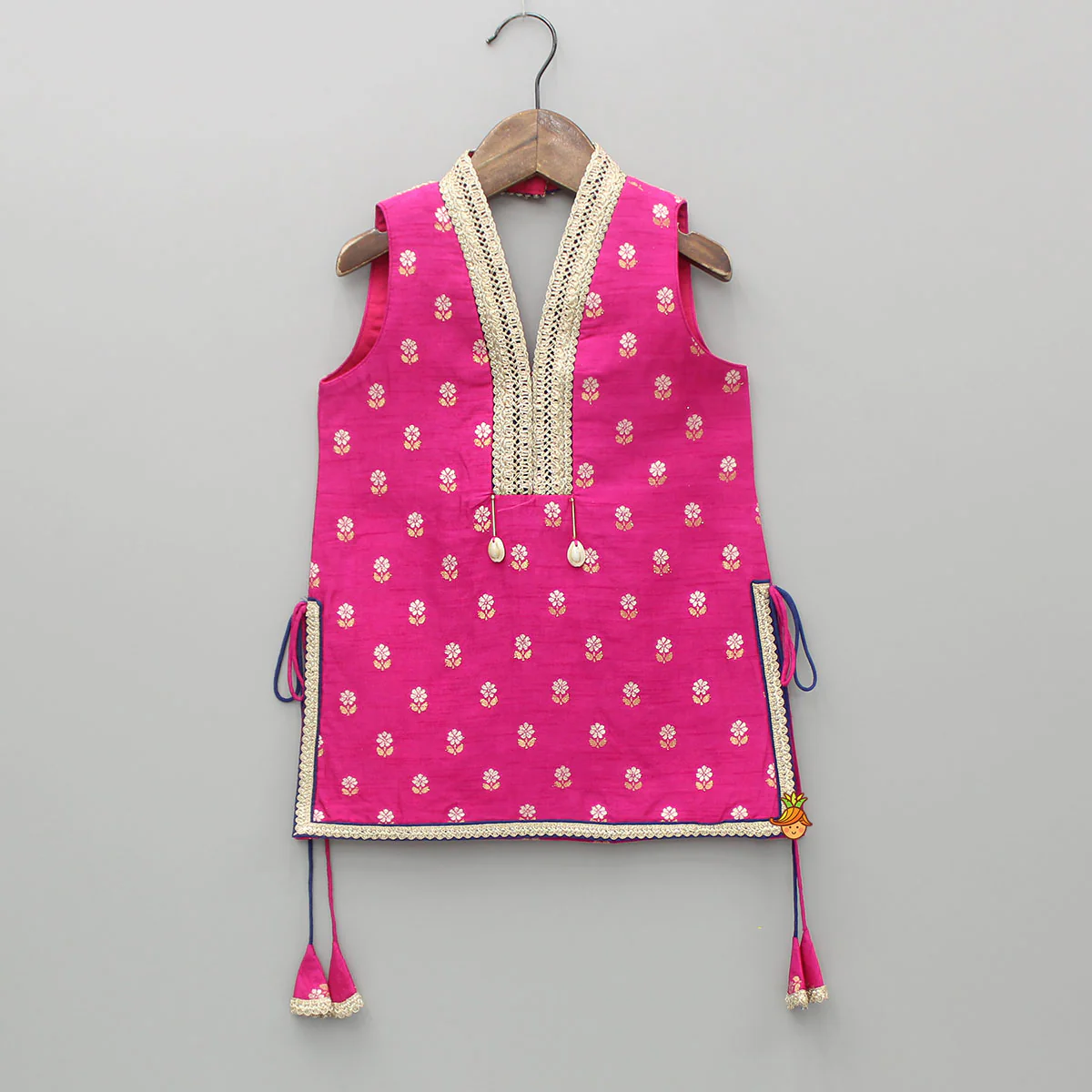 Embroidered Pink Halter Neck Kurti With Tulip Dhoti And Dupatta - Image 4