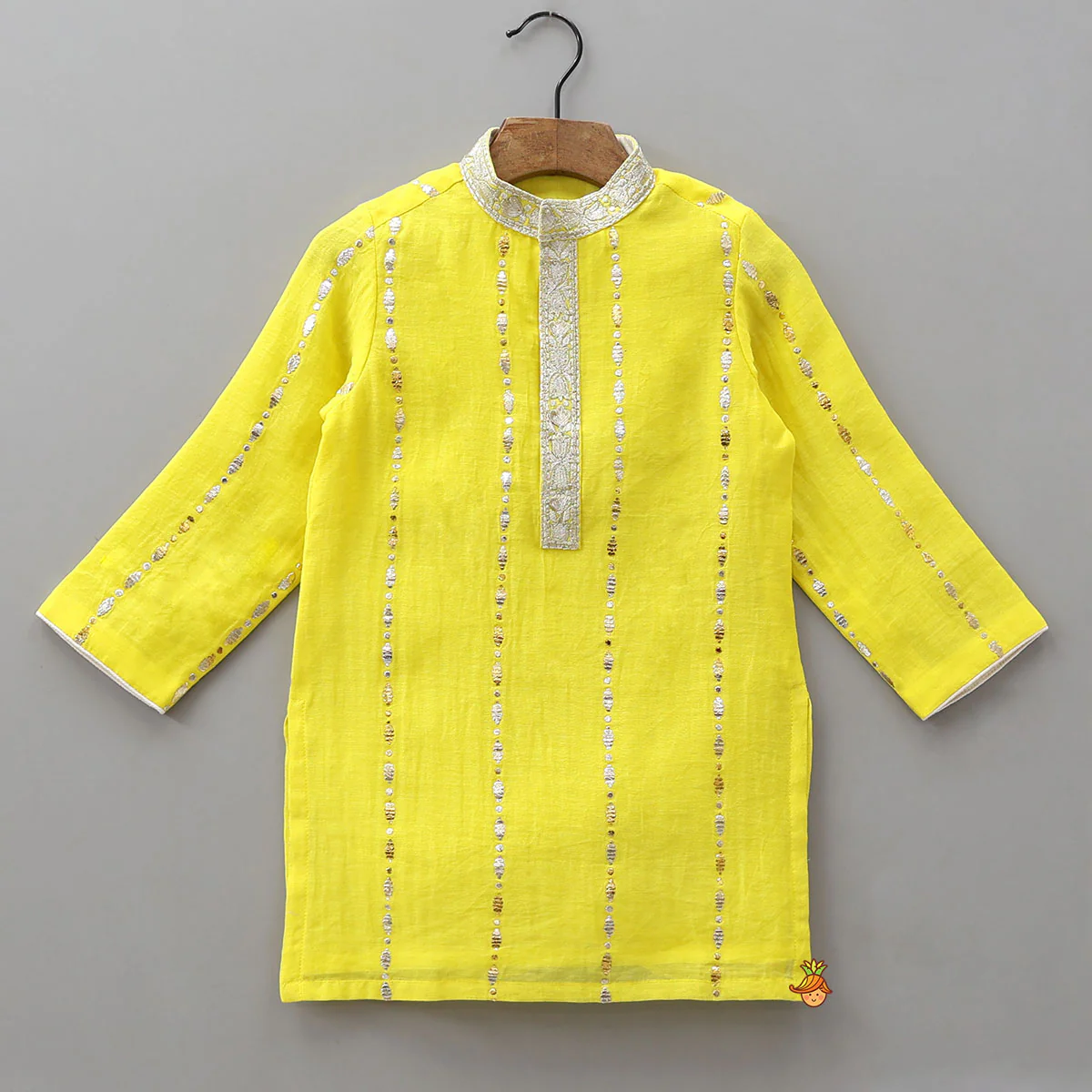 Embroidered Placket Kurta With Pyjama - Image 3