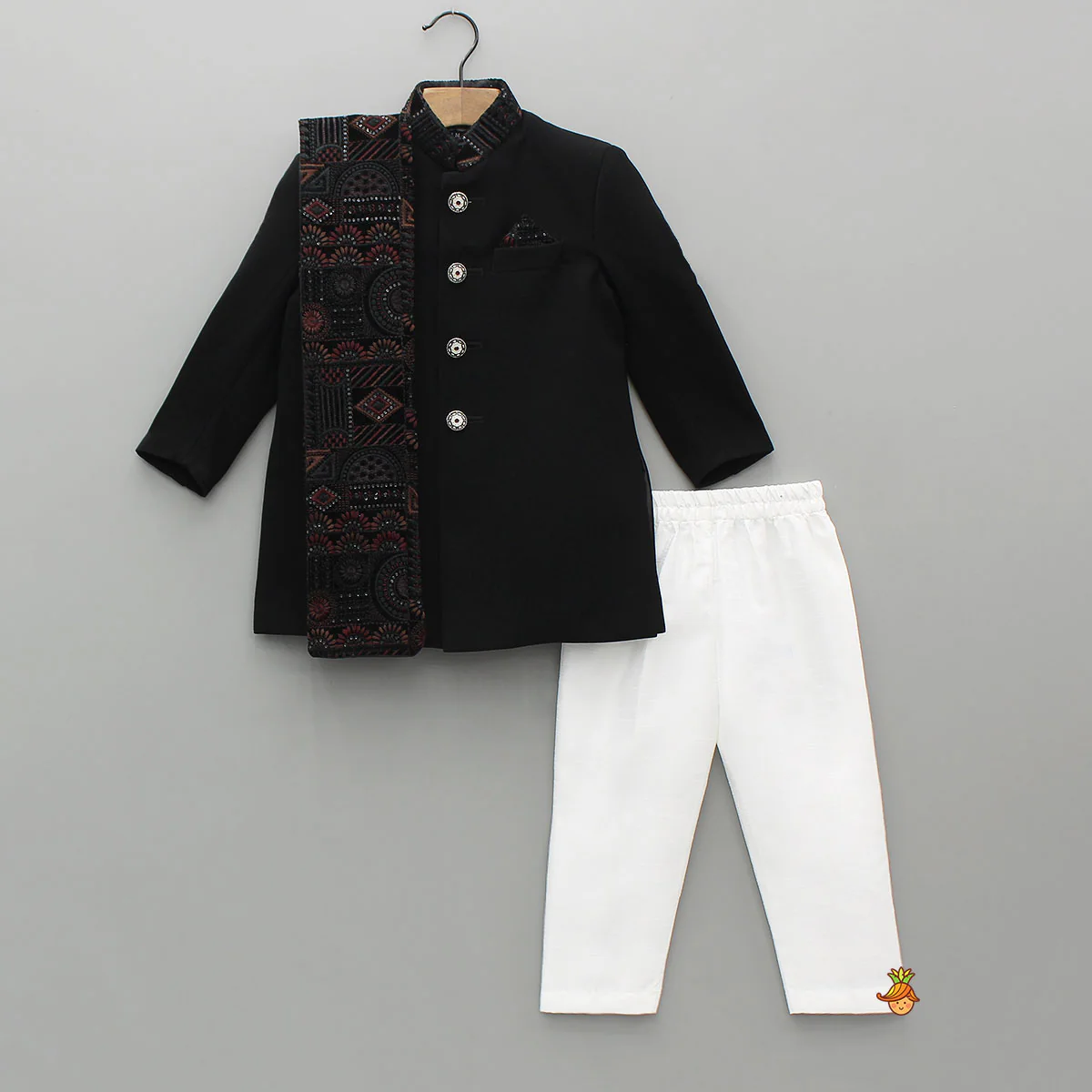 Embroidered Pocket-Square Sherwani With Pyjama And Shawl