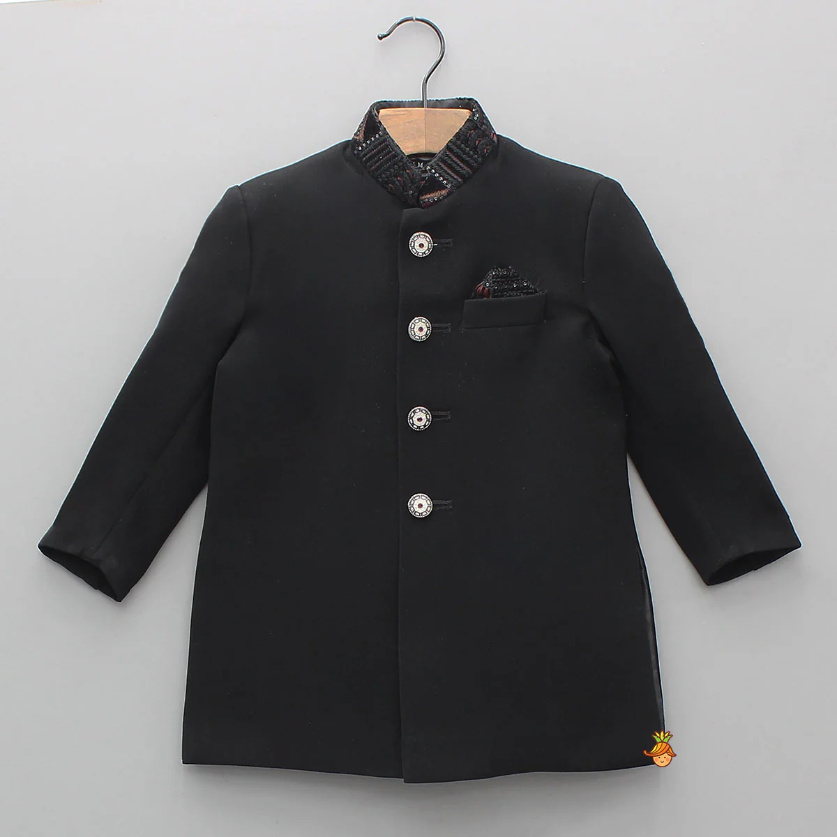 Embroidered Pocket-Square Sherwani With Pyjama And Shawl - Image 4