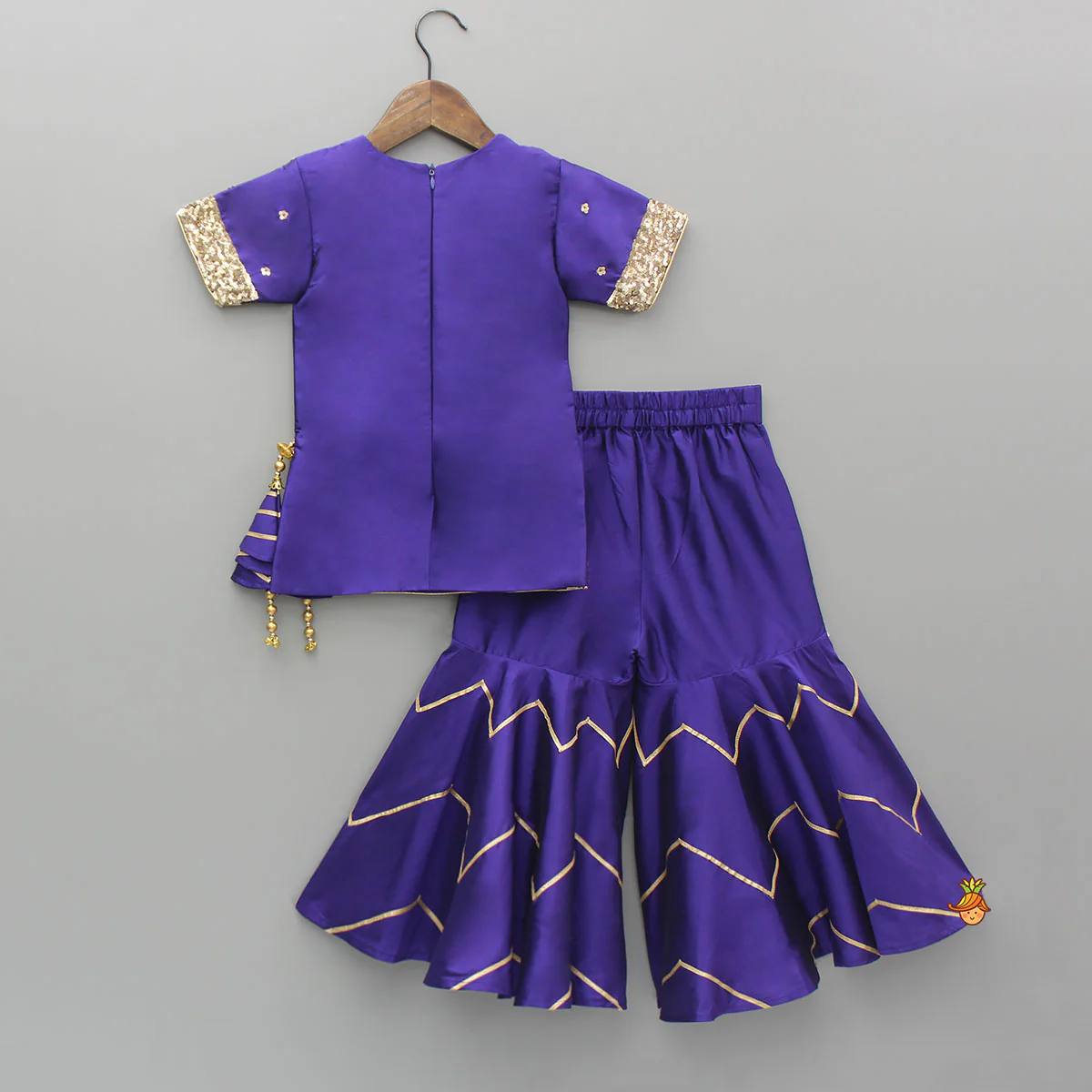 Embroidered Purple Kurti And Sharara With Net Dupatta - Image 2
