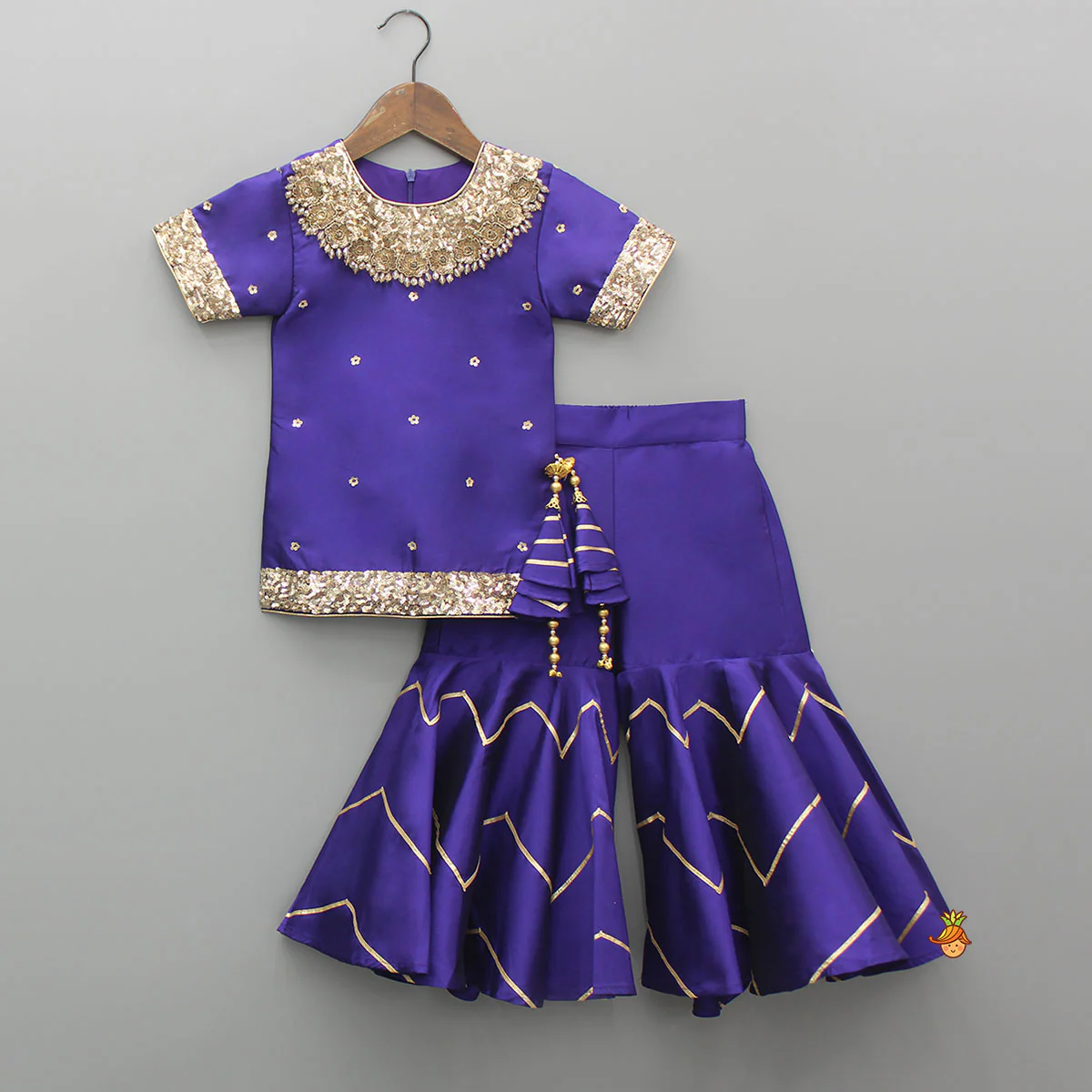 Embroidered Purple Kurti And Sharara With Net Dupatta - Image 3
