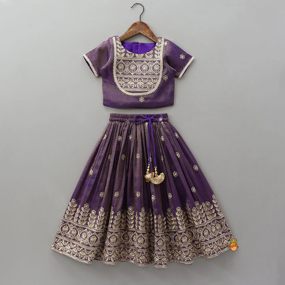 Embroidered Purple Top And Pleated Lehenga With Net Dupatta - Image 3