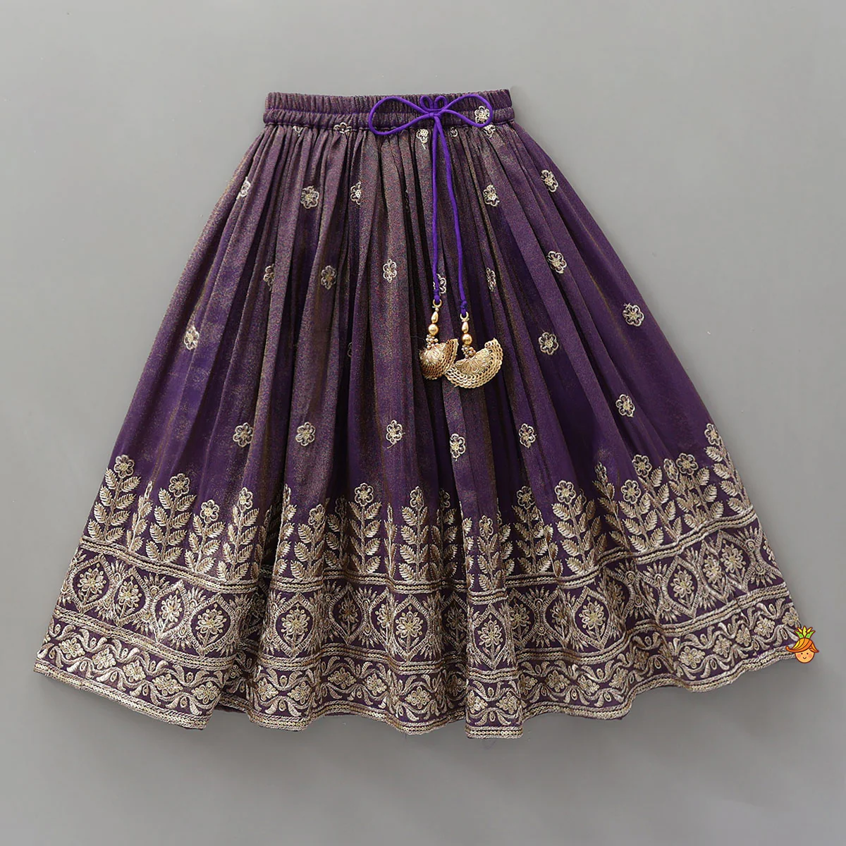 Embroidered Purple Top And Pleated Lehenga With Net Dupatta - Image 5