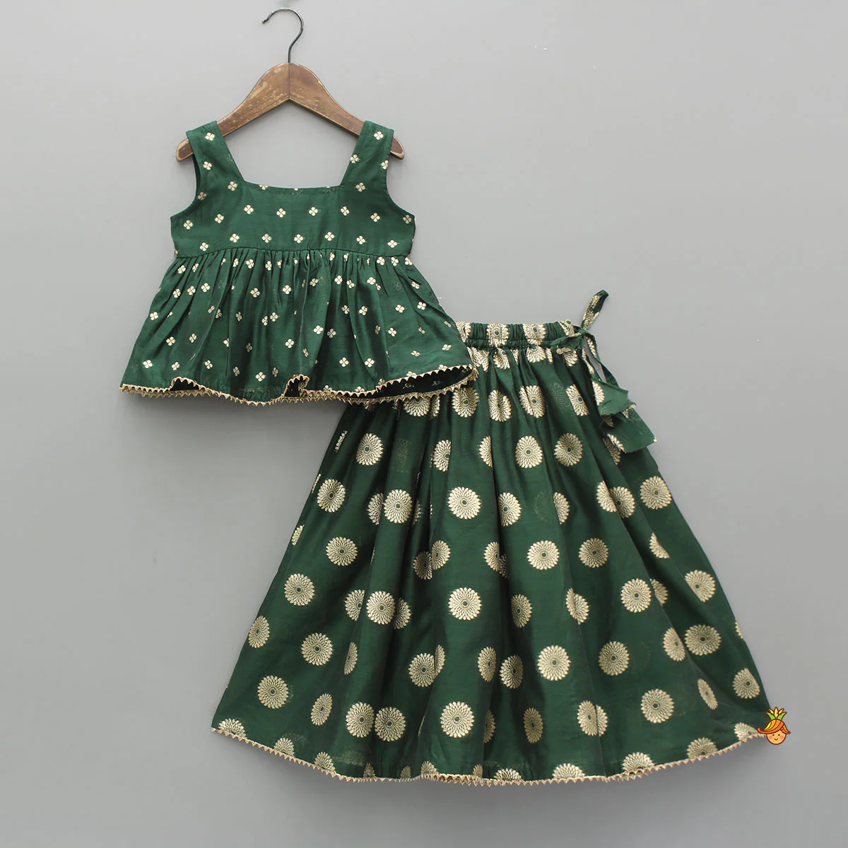 Embroidered Sleeveless Green Peplum Top And Lehenga