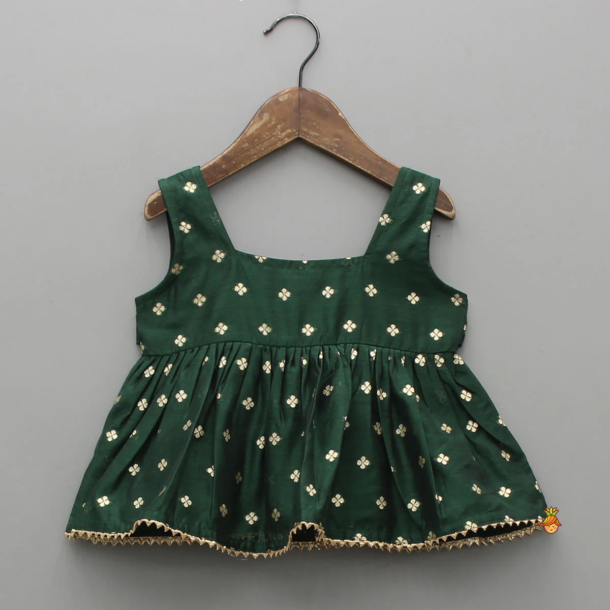 Embroidered Sleeveless Green Peplum Top And Lehenga - Image 3