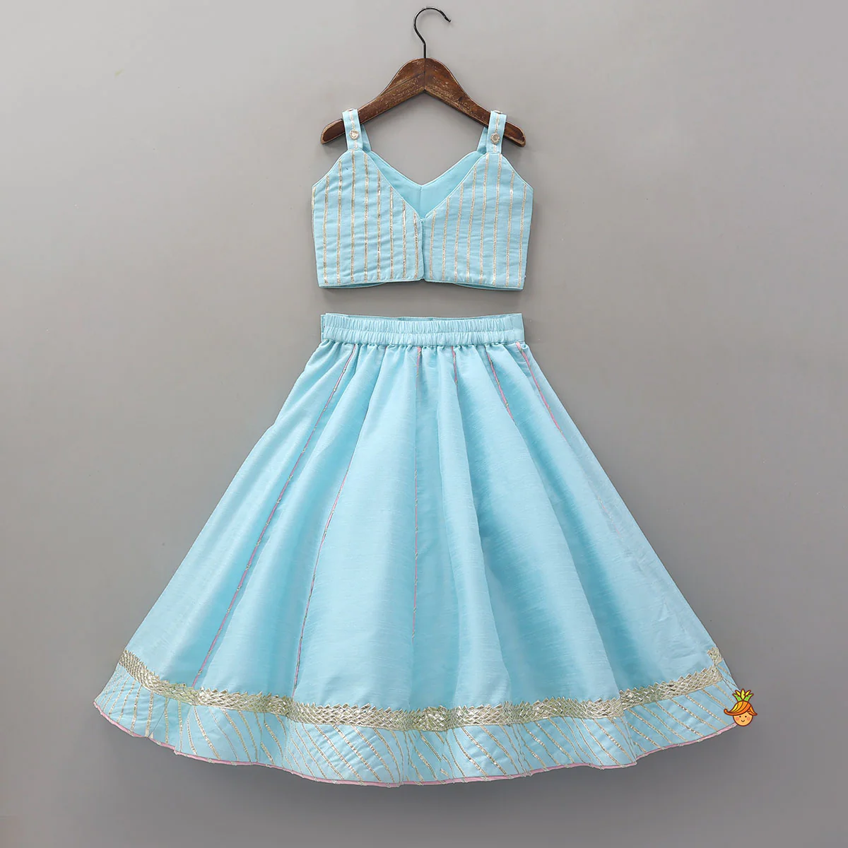 Embroidered Strappy Crop Top And Lehenga With Net Dupatta - Image 2
