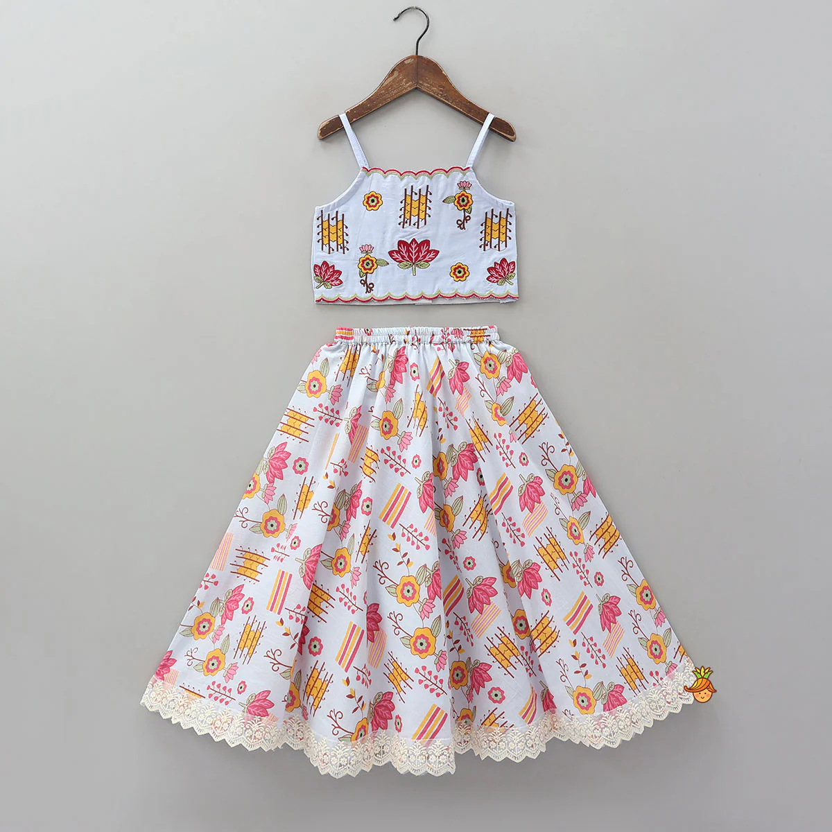 Embroidered Strappy Crop Top And Matching Lehenga