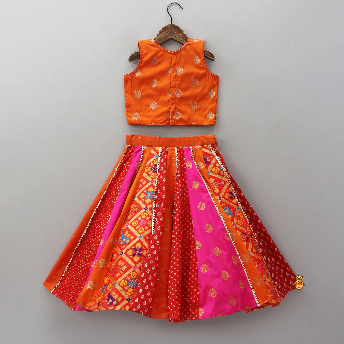 Embroidered Elegant Top And Brocade Lehenga With Matching Net Dupatta And Brocade Potli Bag - Image 2