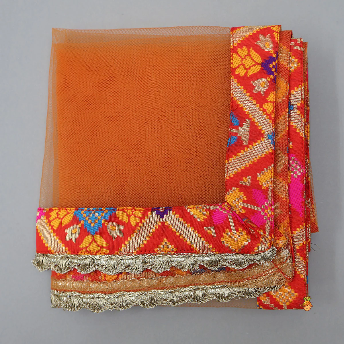 Embroidered Elegant Top And Brocade Lehenga With Matching Net Dupatta And Brocade Potli Bag - Image 8