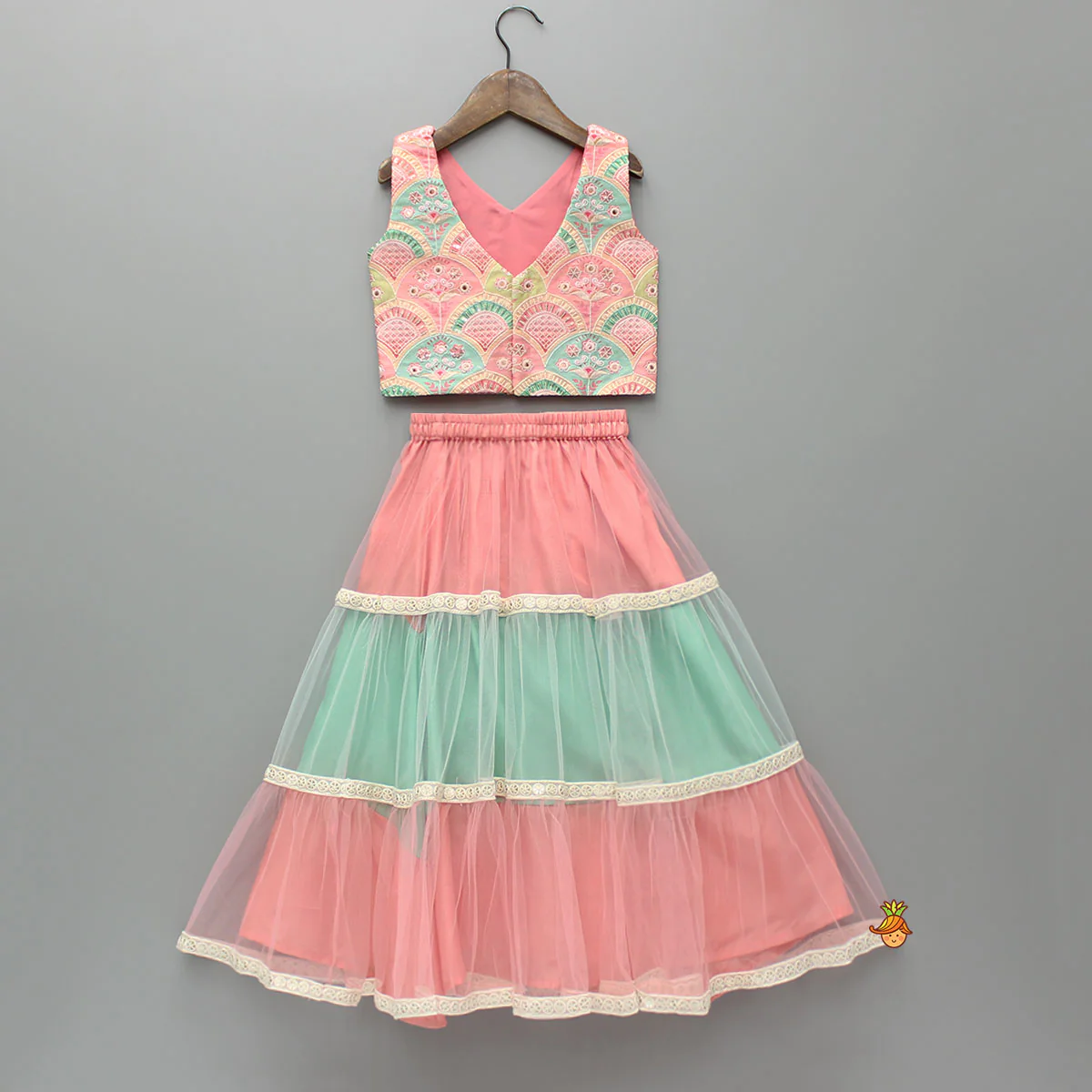 Embroidered Top And Dual Tone Lehenga With Net Dupatta - Image 2