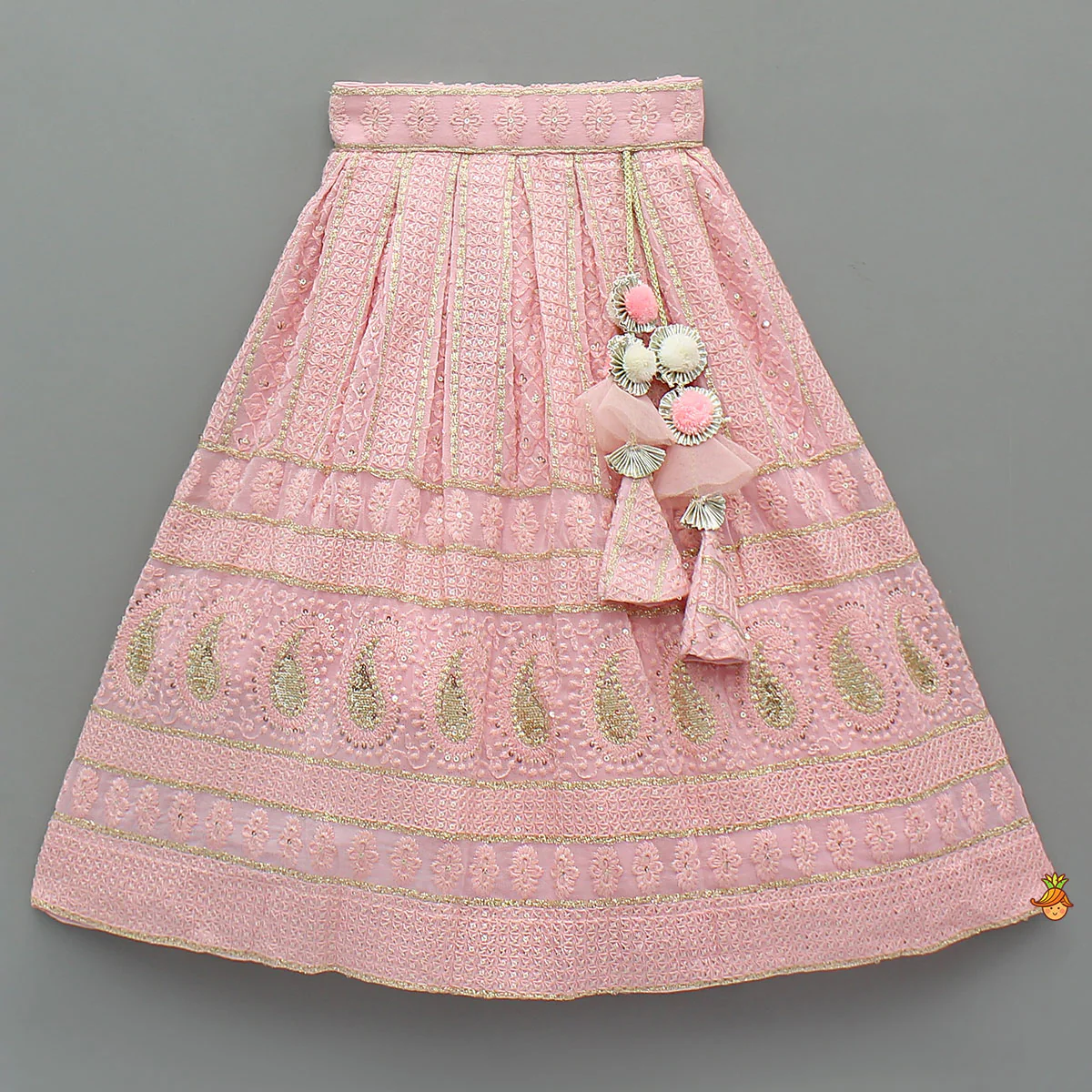 Embroidered Top And Lehenga With Matching Potli And Net Dupatta - Image 5