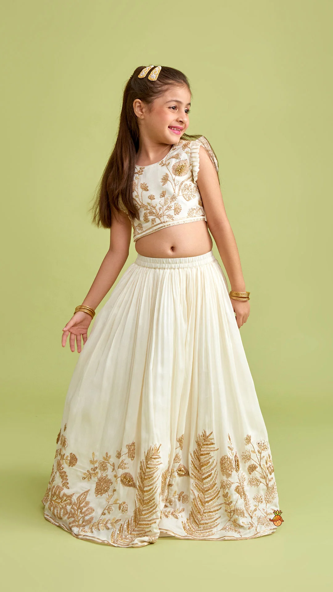 Embroidered Top With Gota Work Lehenga And Net Dupatta - Image 2
