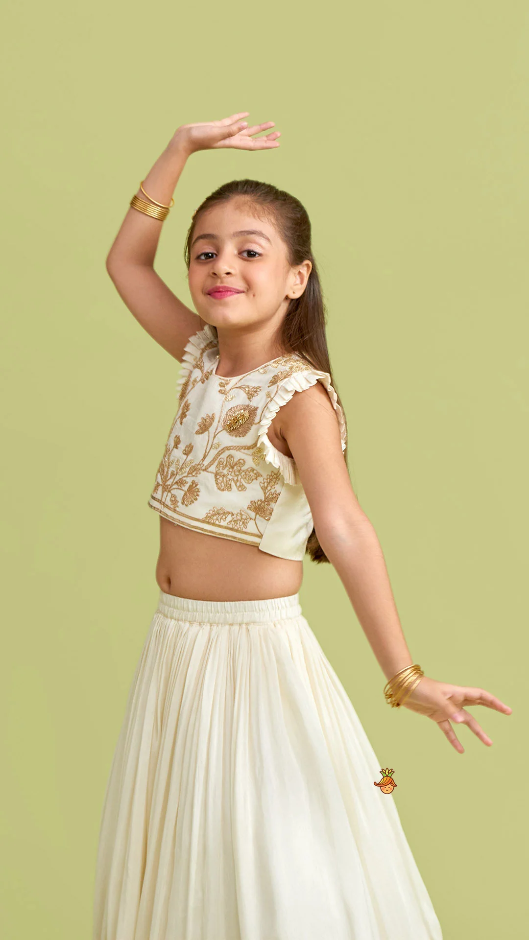 Embroidered Top With Gota Work Lehenga And Net Dupatta - Image 5