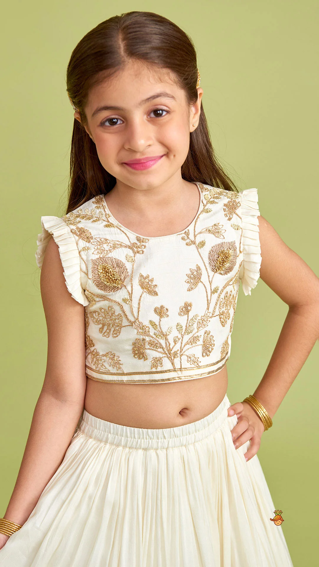 Embroidered Top With Gota Work Lehenga And Net Dupatta - Image 7