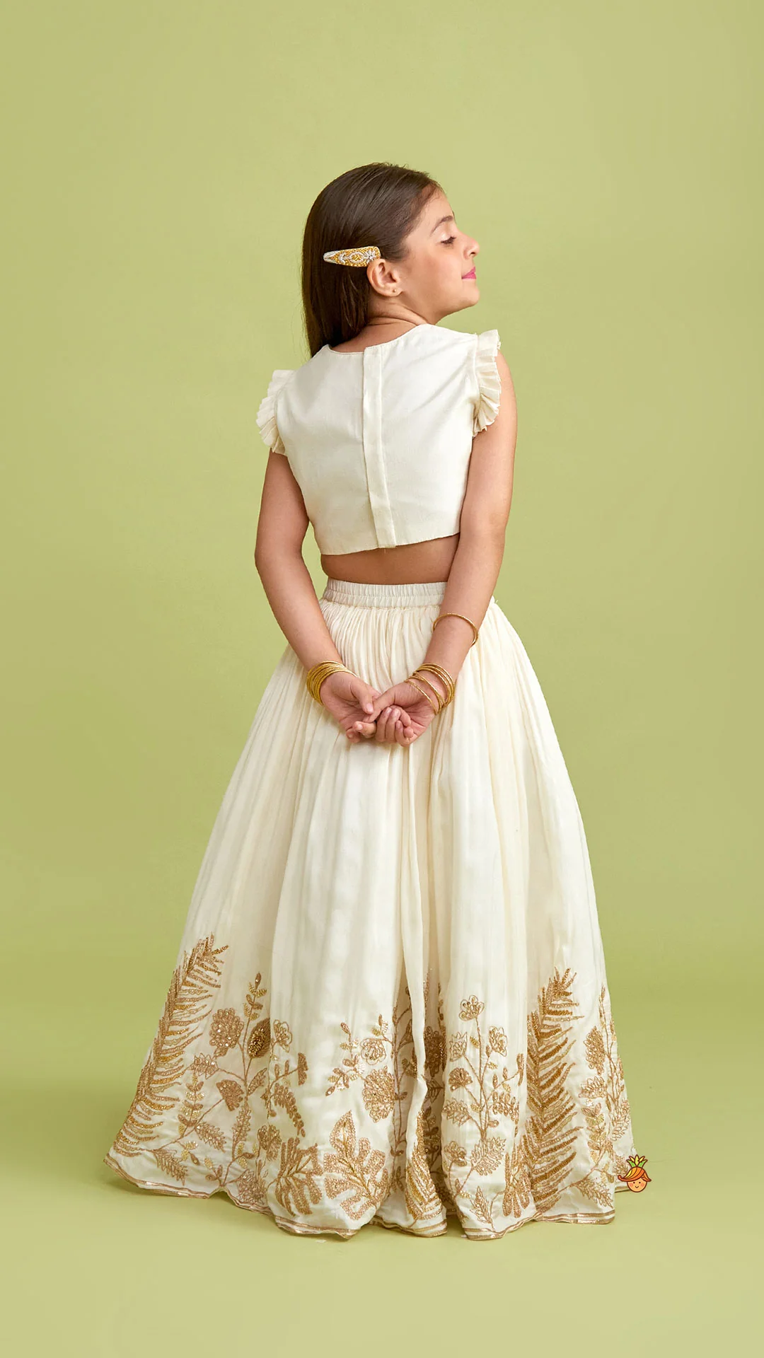 Embroidered Top With Gota Work Lehenga And Net Dupatta - Image 8