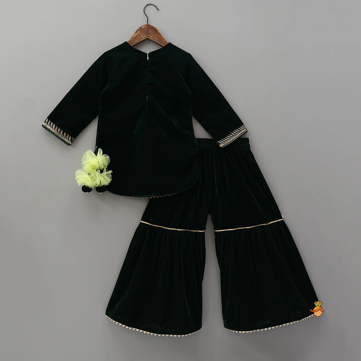 Embroidered Velvet Kurti And Sharara With Contrasting Dupatta - Image 2