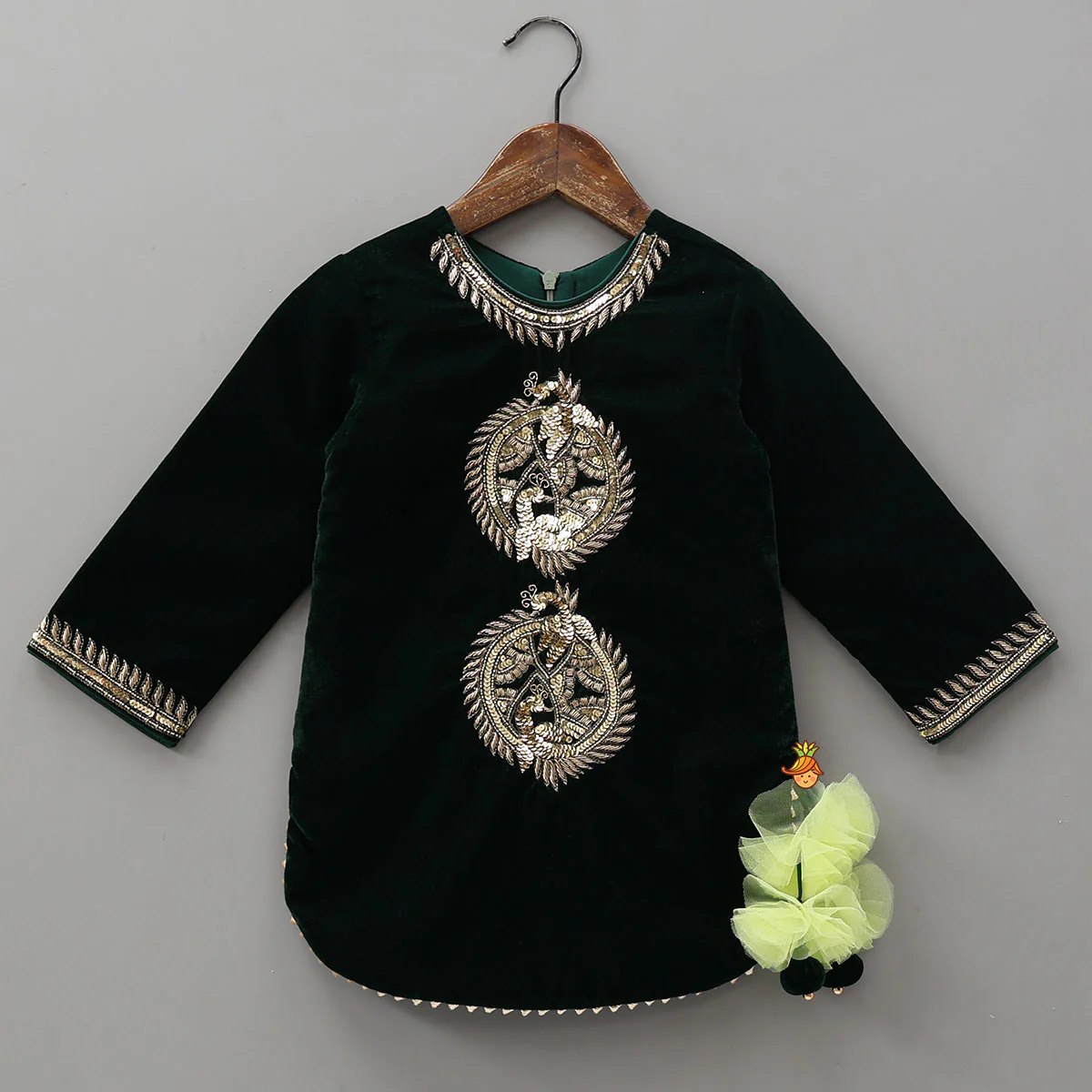 Embroidered Velvet Kurti And Sharara With Contrasting Dupatta - Image 4