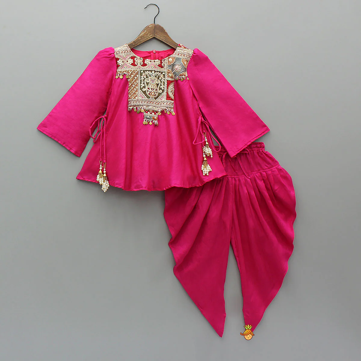 Embroidered Yoke Tassels Enhanced Kurti And Dhoti
