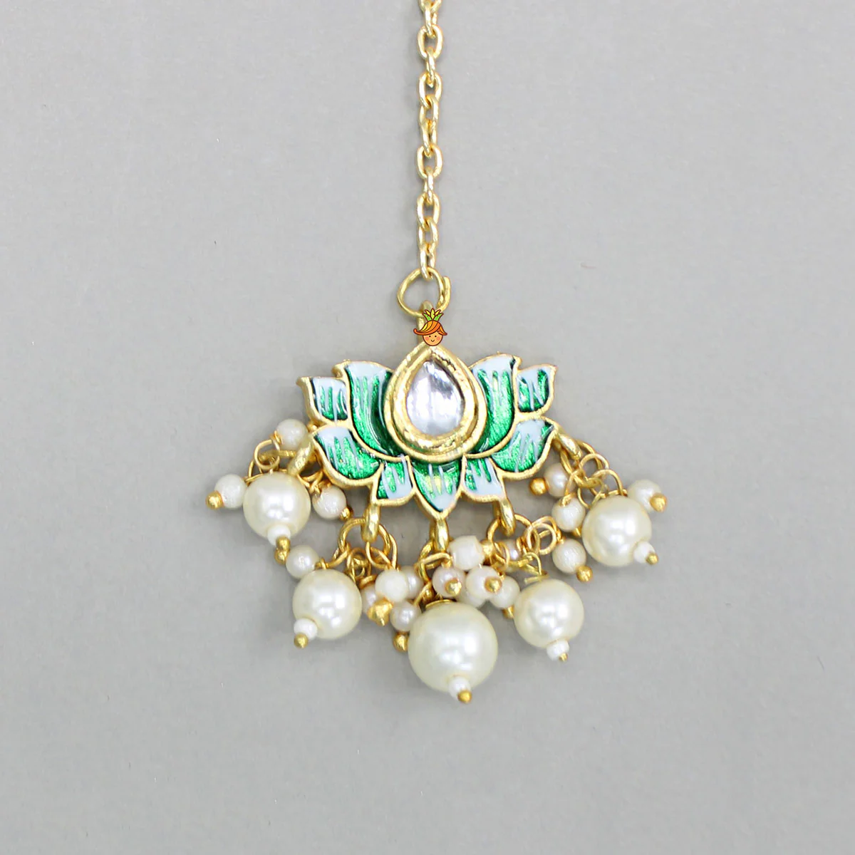 Ethnic Embellished Green Floral Maang Tikka - Image 3