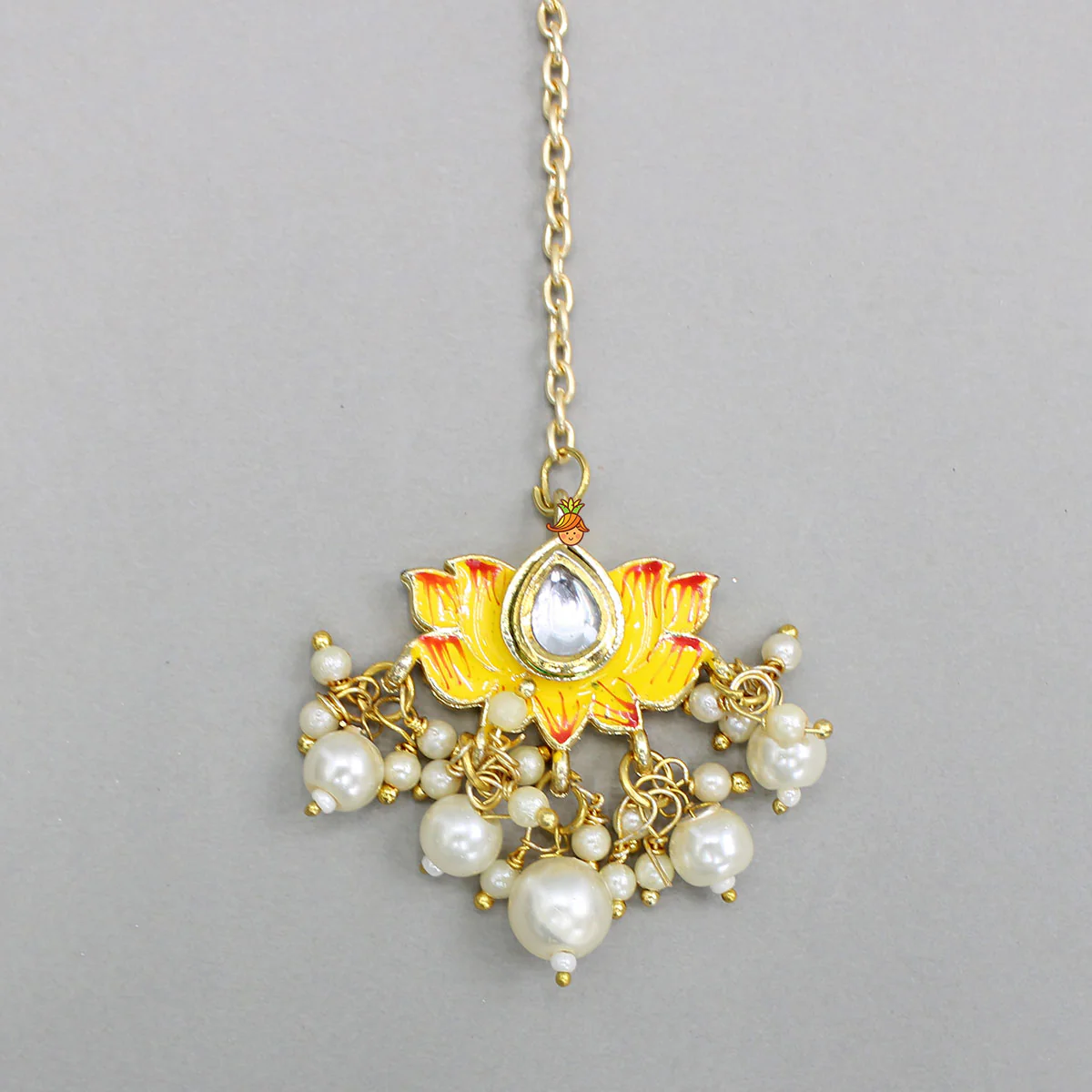 Ethnic Embellished Yellow Floral Maang Tikka - Image 3