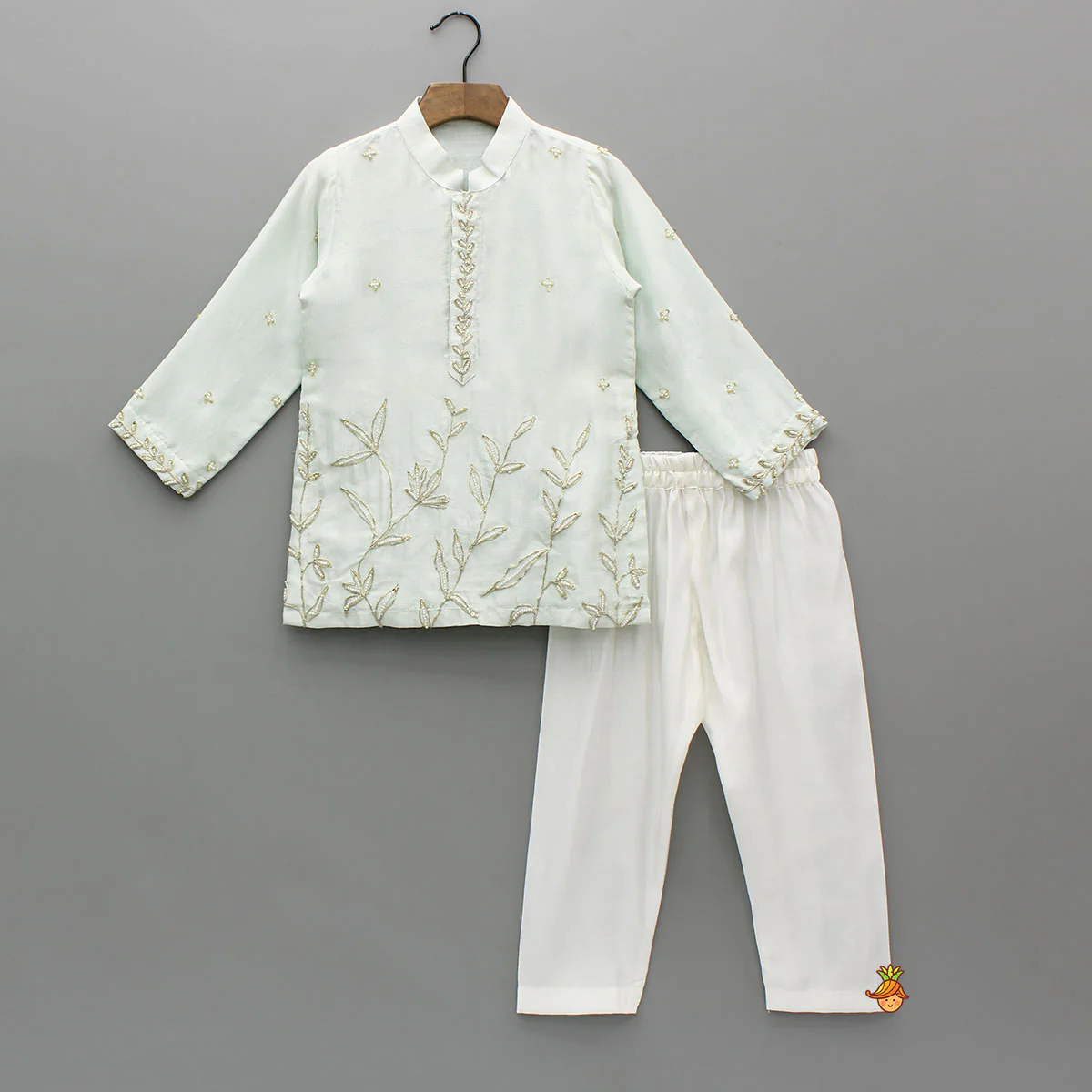 Ethnic Embroidered Blue Embellished Kurta With Pyjama